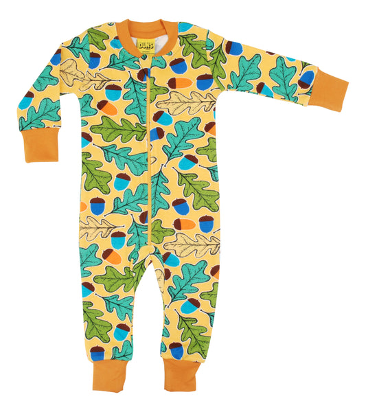 DUNS organic cotton zip suit PJs onsie - Acorn print on yellow