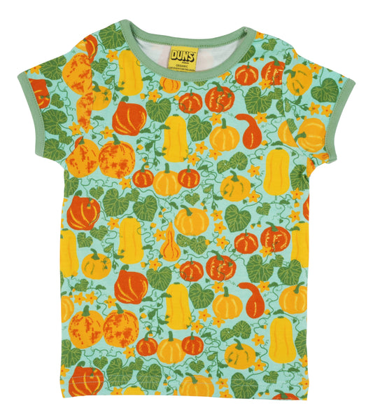 DUNS organic cotton t-shirt Pumpkin print on cabbage green 