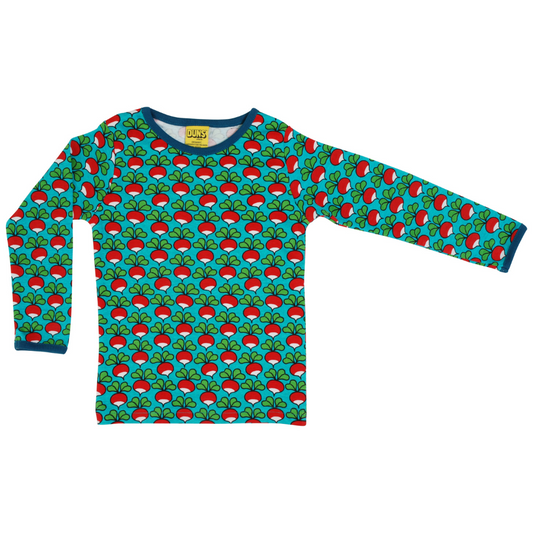 DUNS organic cotton long sleeve Radish print - peacock blue